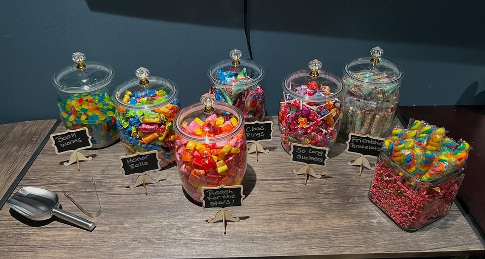 Themed candy bar with labeled jars